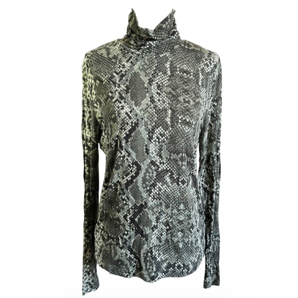 H&M Womens Snakeskin Print Turtleneck Long Sleeve Top Grey Green Medium | 0214